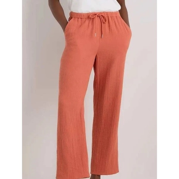 Quince Pants - Quince Womens M Organic Cotton Gauze Straight Leg Pants Black NWT Drawstring